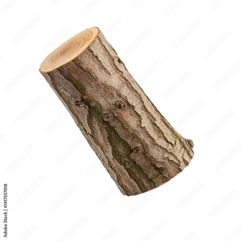 Poster short acacia log with textured surface isolated on white background with clipping path, perfect for 