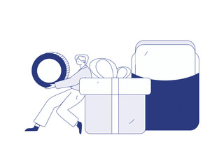 Holiday shopping people doing e-commerce online shopping flat vector concept operation hand drawn illustration
