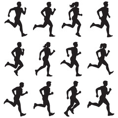 run, Running men and women, Running Men and Women Silhouettes Vector Set