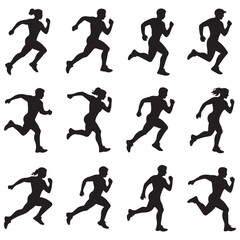 run, Running men and women, Running Men and Women Silhouettes Vector Set