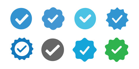 Verified badge profile set. Social media account verification icons . Guaranteed signs.Verified symbol. Approval done element collection. vector illustration eps 10.