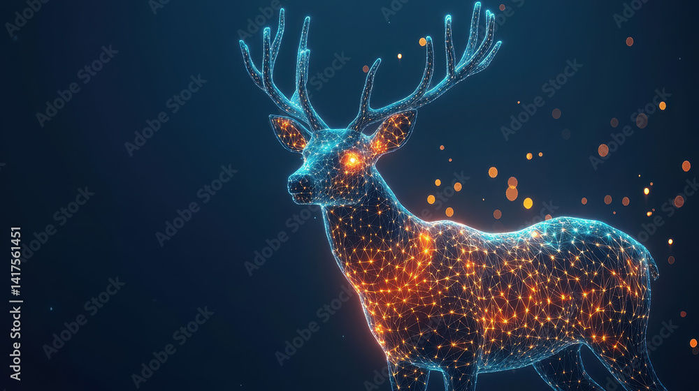 Poster glowing deer adorned with geometric patterns creates a fusion of nature and artificial intelligence 