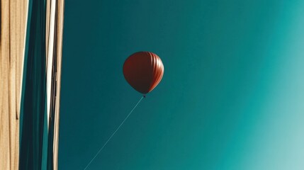A minimalist photo of a single red balloon floating against a clear blue sky