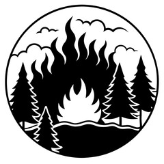 Fototapeta premium Blazing Sunset Over Forest vector silhouette black design white background