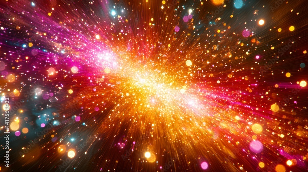 Aufkleber abstract background with vibrant colors, glowing particles, and bokeh lights. dynamic and energetic 