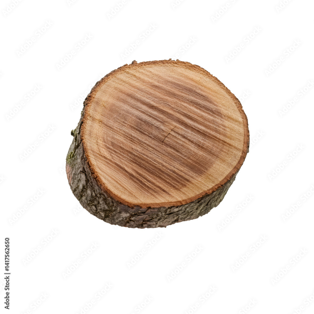 Poster smooth plum tree log resting against transparent backdrop, featuring clean isolated surface