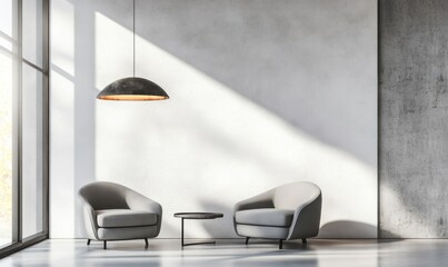 Two armchairs and a table in a modern minimalist interior