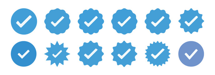 Checkmark sign. Verified symbol. Approval done element collection. Set of right symbol in zig zag style. vector illustration eps 10.