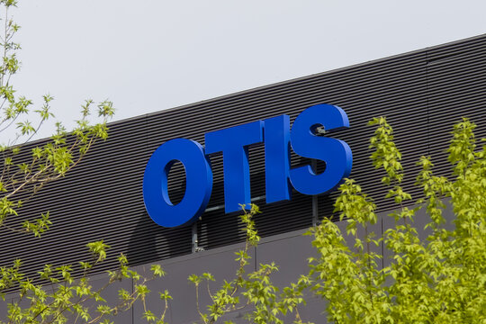 OTIS signage, logo, Otis Worldwide Corporation is an American company.