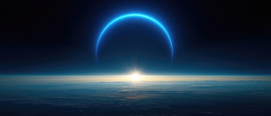 Obraz premium Celestial Sunrise Earth from Space with Glowing Arc