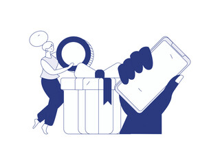 Holiday shopping people doing e-commerce online shopping flat vector concept operation hand drawn illustration
