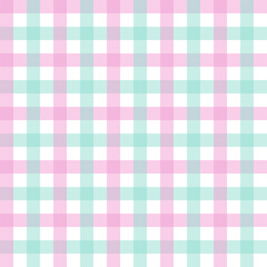 Pastel gingham seamless pattern.Checkered tartan plaid repeat pattern in green pink white.Geometric vector background wallpaper for fabric and prints.