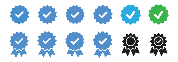 Checkmark sign. Verified symbol. Approval done element collection. Set of right symbol in zig zag style. vector illustration eps 10.