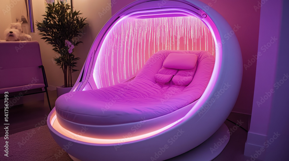 Aufkleber close-up of a futuristic sleep pod designed for lucid dreaming featuring a gentle holographic glow a