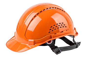 Orange safety helmet with adjustable strap for construction