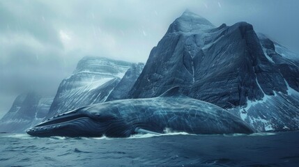 Large whale near icy mountains