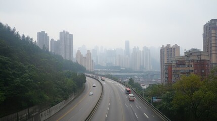 Obraz premium The expressway and the modern city skyline are in Chongqing, China