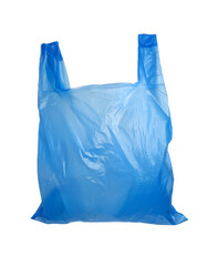 Empty blue plastic bag isolated on transparent background with clipping path