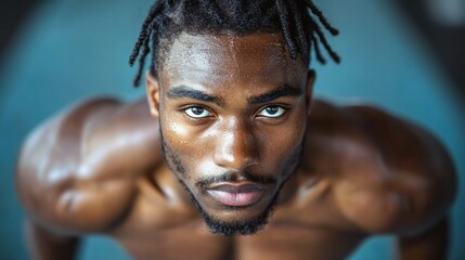 Champion athlete displaying raw intensity and resolve during a workout session