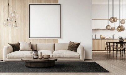 Elegant living room interior with modern furniture and decorative lighting