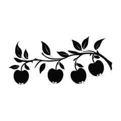 Branch with apples black color on isolated white background