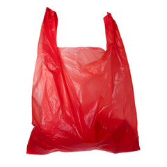 Empty red plastic bag isolated on transparent background with clipping path, no shadows