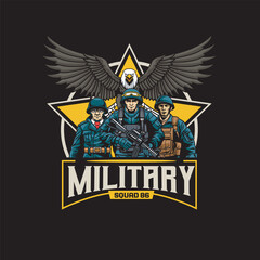 Vector Illustration of Soldier Carrying Rifle with Falcon in Detailed Illustration Available for Logo Badge