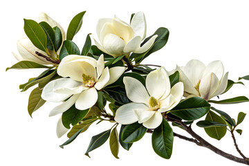 White flowered magnolia branch on a clear background