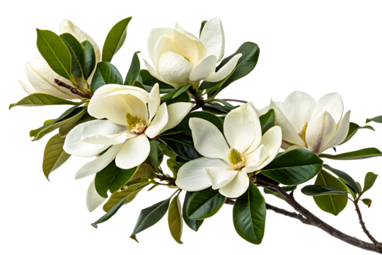 White flowered magnolia branch on a clear background
