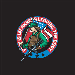 Vector Illustration of Woman Soldier Carrying Rifle and Flag in Detailed Illustration Available for Logo Badge