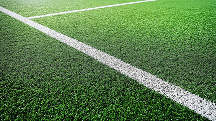 Obraz premium Artificial turf field with white line background for sports and recreation area green grass texture