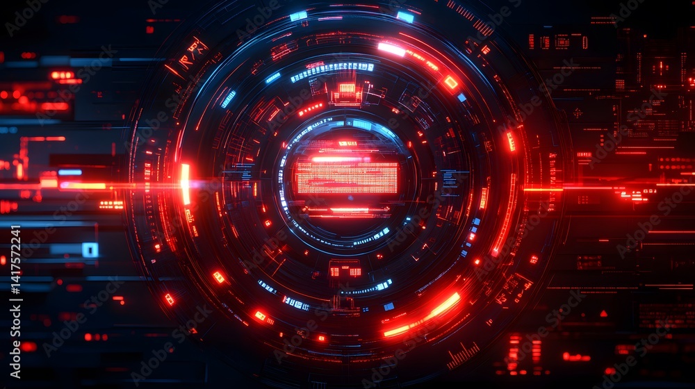 Aufkleber abstract digital interface with glowing concentric circles.