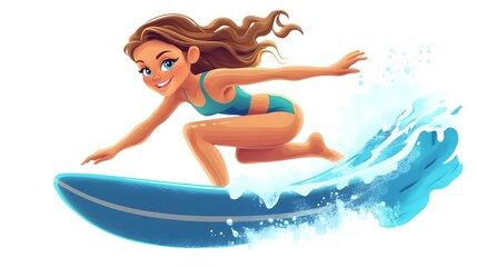 Professional Cartoon Surfer Girl Vector Illustration for Surfing Lifestyle Designs
