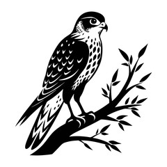Download Kestrel Bird Sitting On Tree Branch Silhouette Vector Art And Illustration   White Background Eps File For Design.
