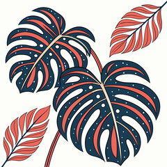 Abstract Monstera Tropical Leaf Illustration