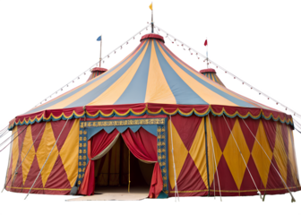 Colorful circus tent with decorative patterns under clear sky