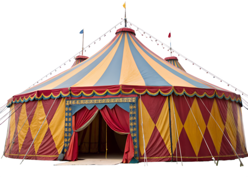 Colorful circus tent with decorative patterns under clear sky