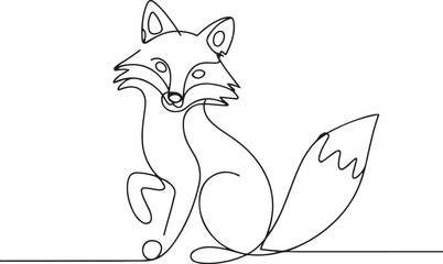 Obraz premium Elegant fox illustration with a flowing one-line art style emphasizing curves and movement through a bushy tail and poised stance in a simple modern look