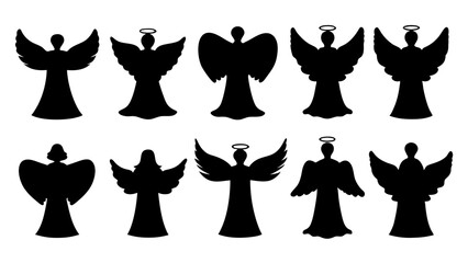 set of angel silhouette vector on white background