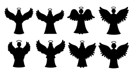 set of angel silhouette vector on white background