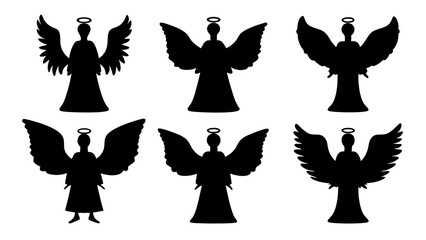 set of angel silhouette vector on white background