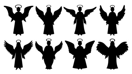 set of angel silhouette vector on white background