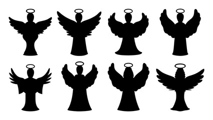 set of angel silhouette vector on white background