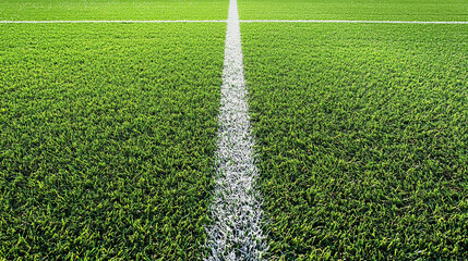 Stock photo of soccer field grass texture with white line for sports background and green lawn design use