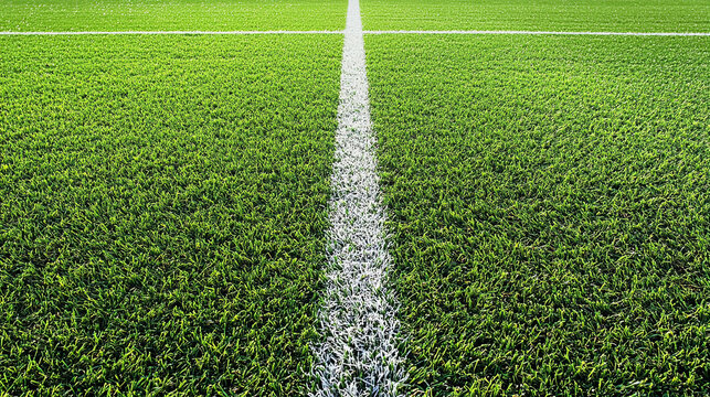 Stock photo of soccer field grass texture with white line for sports background and green lawn design use