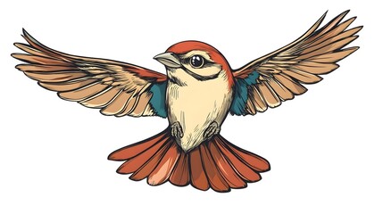 Fototapeta premium Vintage-inspired doodle of a flying bird in a whimsical hand-drawn style