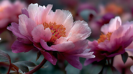 Beautiful Pink Peonies Blooming in a Lush Garden Setting
