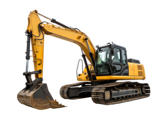 Excavator at construction site with clear background