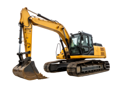 Excavator at construction site with clear background
