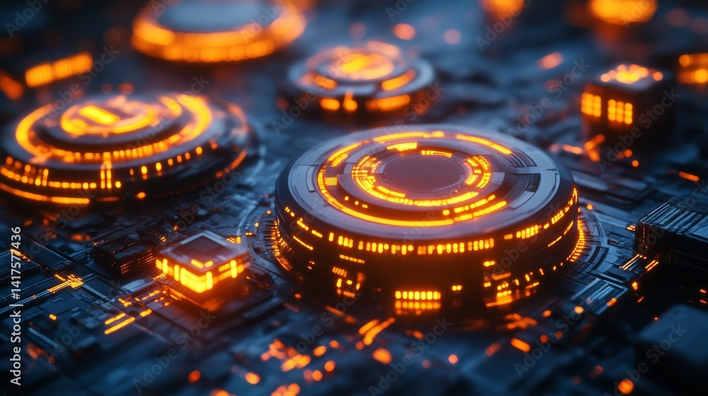 Aufkleber futuristic circuitry design digital realm abstract art sci-fi environment close-up view tech concept